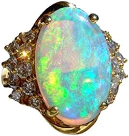 2023 Lüks Altın Opal El Takı Yüzük Renk Oval Yüzükler Lise Yüzükler Kadınlar için (B, 7号)