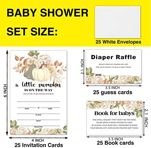 Sonbahar Kabak Çiçek Bebek Duş Seti, Bebek Bezi Çekiliş Kartları, Kitaplar, Zarflı Davetiyeler, Bebek Duş Partisi