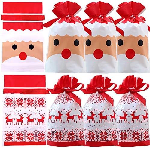 Noel ikram çantaları, 24 adet Noel Partisi Favor Çanta Santa hediye keseleri Plastik İpli Çanta Şeker Hediyeler Çanta