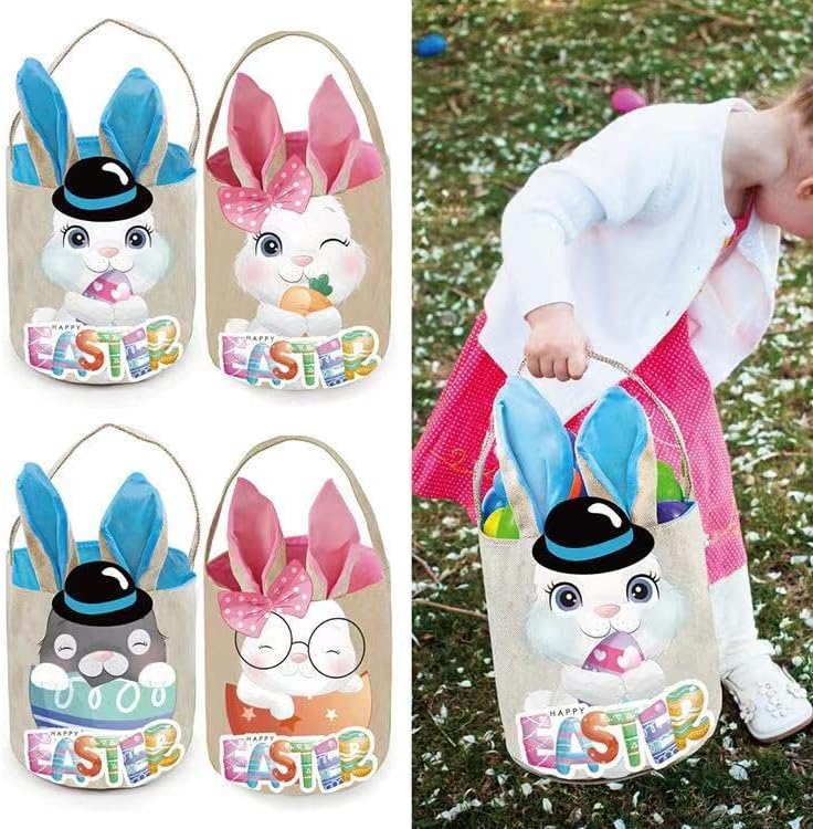 Cachyou Paskalya Tavşanı Sepeti Çocuklar için 2 Paket Sevimli Tavşan Kulaklı Paskalya Yumurtası Avı Çantaları Saplı