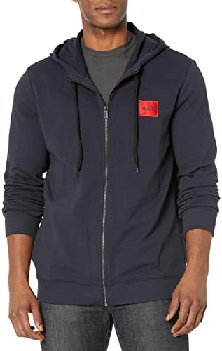 HUGO Erkek Düzenli Fit Kare Logo Jersey Kapşonlu Fermuarlı Sweatshirt