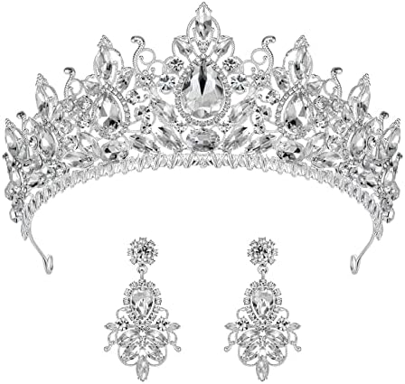 SWEETV Tiara Taç Kadınlar için, 2-Pack Düğün Tiara küpe seti, Kristal Kraliçe Taç Prenses saç aksesuarları takı seti