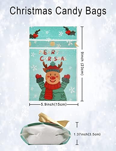 Jexıla 50 PCS Noel Şeker ikram çantaları Plastik Noel İpli Çanta 5.9X 9 Noel Goodie Çanta için Tatil Çerez Aperatif