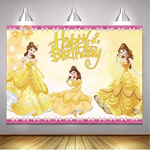 Sarı Prenses Mutlu Doğum Günü Zemin Karikatür Güzellik Prenses Parti Dekorasyon Sarı Rüya Prenses Kız Bebek Duş Afiş