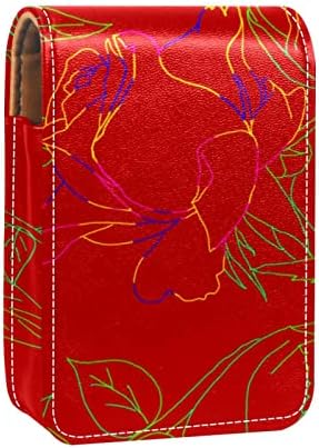 ORYUEKAN Ruj Kılıfı Ayna ile Sevimli Taşınabilir Makyaj Çantası kozmetik torbası, Neon Çiçek Gül Kırmızı Çiçek