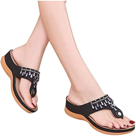 RbCulf Bayan Flip Flop Moda Etnik Tarzı Rhinestones Çiçek Slip-On plaj ayakkabısı Yumuşak Alt Takozlar Terlik Sandalet