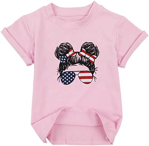 4 temmuz Amerikan Bayrağı Bebek Kız Gömlek Dağınık Topuz T-Shirt Vatansever Tee Üstleri O-Boyun Kısa Kollu ABD Giysi