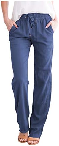 Mackneog Yaz Hafif Bayan Kapriler kapri pantolonlar Katı Keten Rahat Düz Renk İpli Gevşek Fit Cepler ile Pamuk