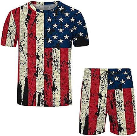 Erkek Rahat Spor Yaz Bağımsızlık Günü Bayrağı Kısa Kollu Set 2 Parça Yaz spor elbise Kısa Takım Elbise Kravat
