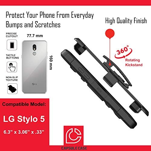 OYU Kılıf LG Stylo 5 ile Uyumlu [Çift Katmanlı Ağır Savaş Kemer Klip Darbeye Kickstand Kılıf Siyah Kılıf Kapak] LG