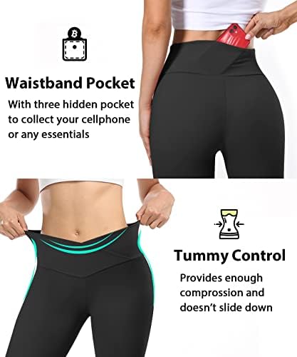 Jenbou Yüksek Belli Flare Tayt Karın Kontrol Crossover Bootcut Yoga cepli pantolon Kadınlar için