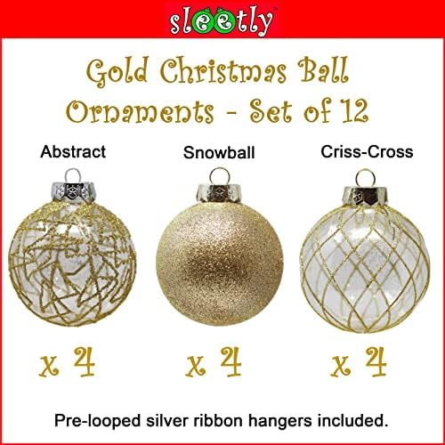 Noel Ağacı Süsleri için Sulu Altın Süsler, Kırılmaz 3.15 Toplar, Şerit Askılı 3 Stil