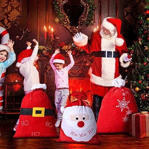 Nuogo 6 Adet Büyük Kadife Noel Çuvalları Büyük Boy Kadife Noel Baba'nın Hediye Çantası Yeniden Kullanılabilir Noel