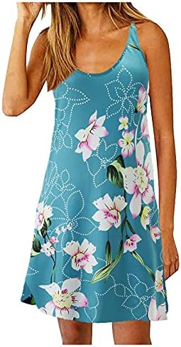 WYTong kadın yaz elbisesi Casual Halter Elbiseler Spagetti Kayışı Moda Baskılı Elbise Gevşek Plaj Elbiseleri