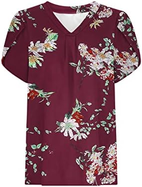 Kızlar 2023 Kısa Kollu Derin V Boyun Pamuk Çiçek Grafik Gevşek Fit Brunch Üst Tshirt Sevimli T Shirt Bayan JZ