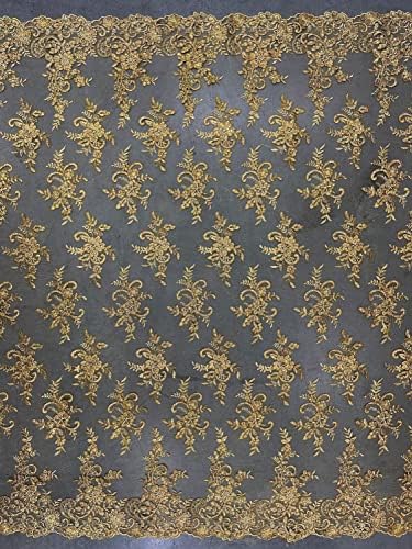 Tess Altın Polyester Çiçek Nakış Payetler ile Örgü Dantel Kumaş Yard tarafından - 10216