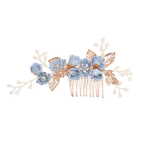 Beaupretty Düğün Saç Tarak Rhinestone Çiçek Klip Headdress Kristal Gelin Saç Aksesuarları (Mavi)
