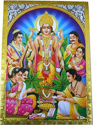 hindistan el sanatları Hint el sanatları mağazasının en iyisi Satyanarayan Posteri / Altın Folyo ile Hindu Tanrı