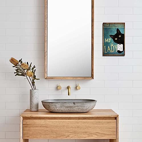Siyah Kedi banyo duvar dekoru-Sevimli Hayvan resim tuvali Baskı Banyo Tuvalet Dekoratif işaretler (8x12 inç, Siyah