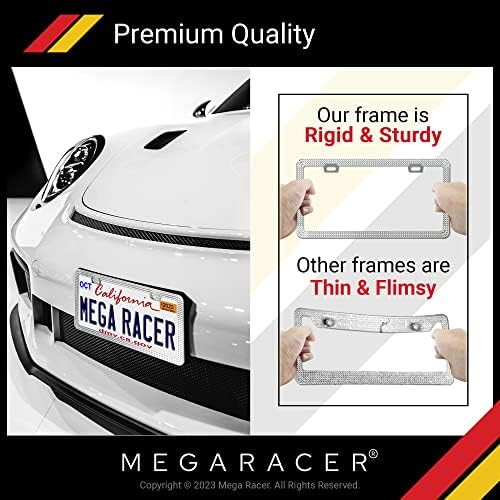Mega Racer Kristal Elmas plaka çerçevesi-Premium 650 Adet Beyaz Rhinestones Üç Sıra, 2 Delik Paslanmaz Çelik Hava
