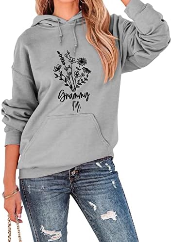 Shemiun Kadınlar Çiçek Grammy Hoodie Gömlek Kadınlar için Vahşi Çiçek Grafik Kapüşonlu Sweatshirt Büyükanne Yaşam