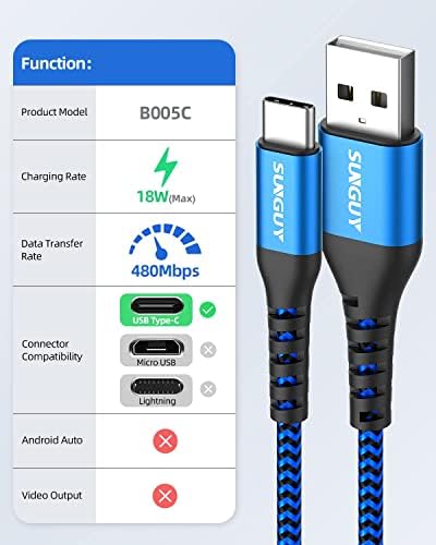SUNGUY USB C Kablosu 1.5 FT [3 Paket] 18W Kısa USB 2.0 Tip C Şarj Kablosu Hızlı Şarj Veri Senkronizasyonu Naylon