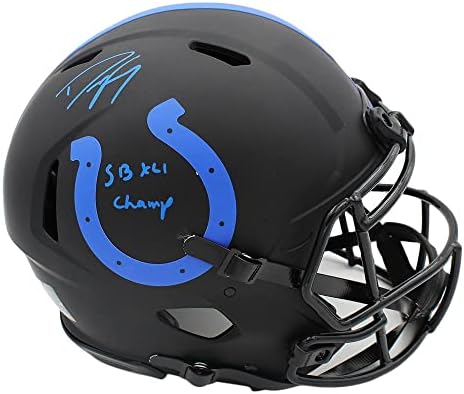 Dwight Freeney, Indianapolis Colts Speed Authentic Eclipse NFL Kaskını “SB XLI Champs” Yazılı İmzalı NFL Kasklarıyla