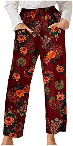 MIASHUI Mahsul pantolon Kadınlar için Rahat Yaz Cep Retro Baskılı Yama Çiçek rahat pantolon rahat pantolon seti Artı